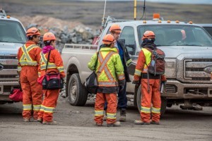 Baffinland mine operations crew prepares for shift Mary River, August 2014